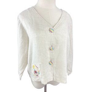 Vintage Primary Color Linen Crop Blouse - On the Rocks of California